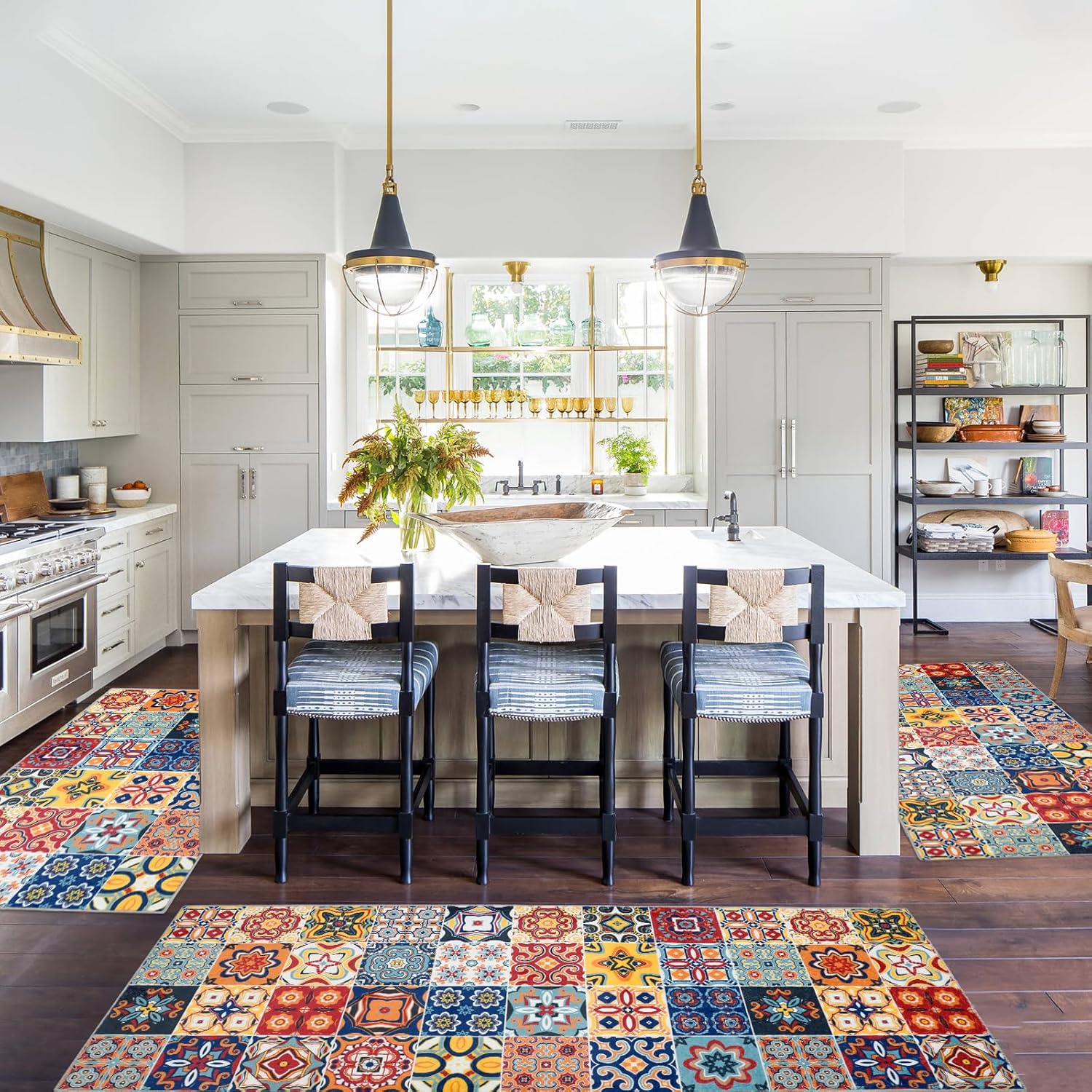 Sofort Kitchen Rugs Sets of 3, Boho Kitchen Mats for Floor, Non Slip Washable Runner Rugs for Hallways, Entryway, Laundry