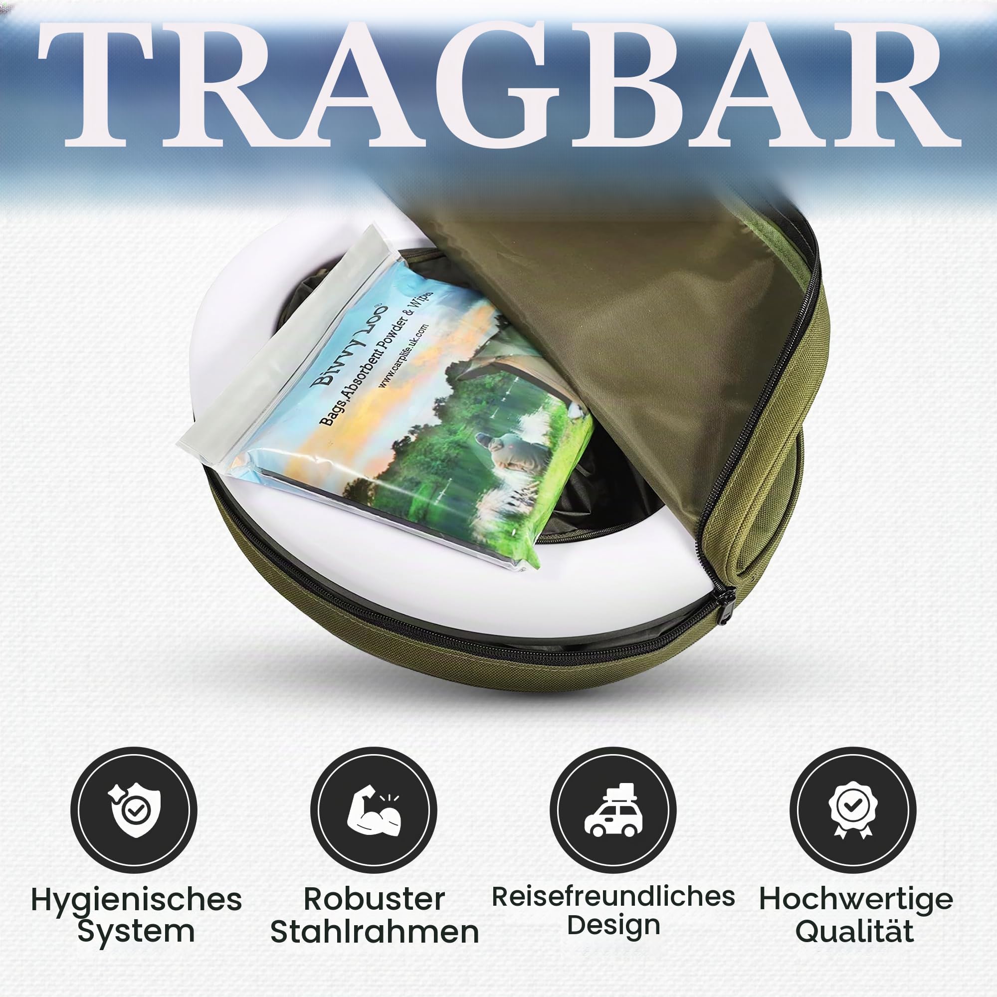 Bivvy Loo Campingtoilette, tragbar, faltbar, max Tragfähigkeit ca. 140 kg, für Camping, Angeln