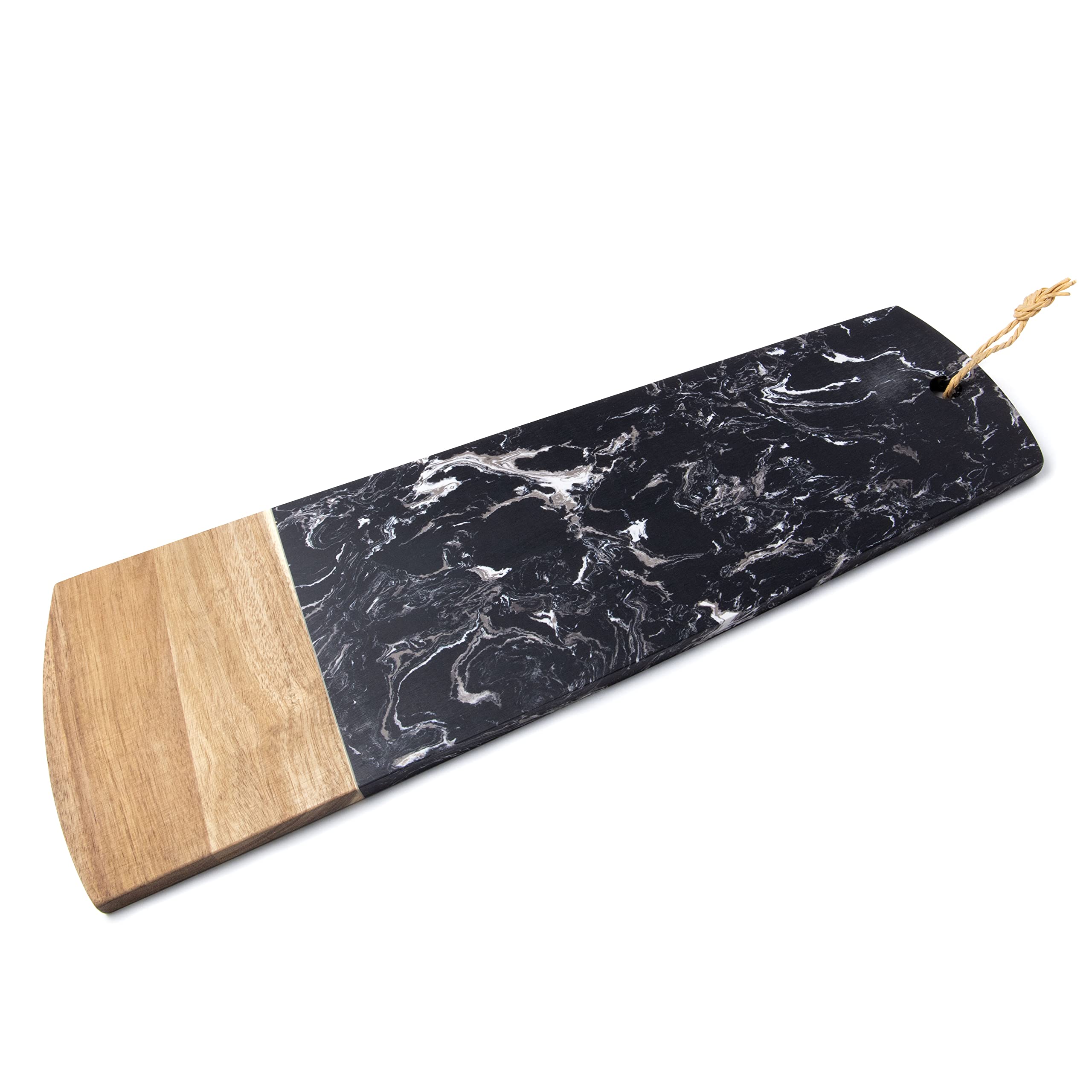 Bar@Drinkstuff Black Marble & Acacia Serving Board 60 X 20Cm – Large Rectangular Cheese Board, Charcuterie Platter, Marble & Wood Serving Tray For Food Presentation Kitchen & Dining