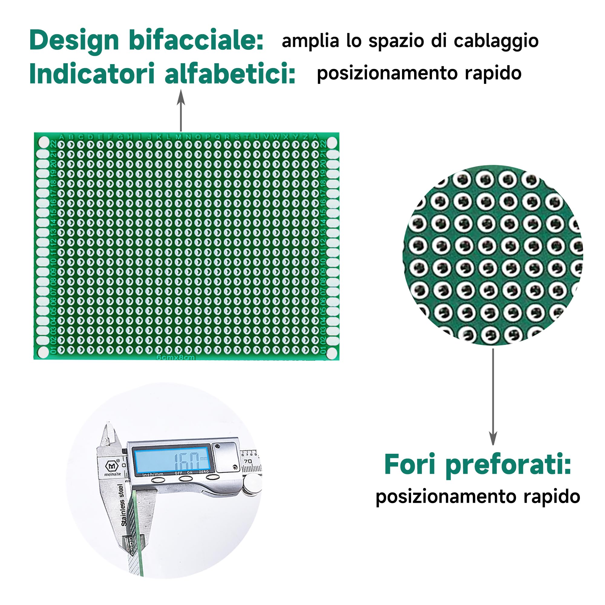 Miuzei Set di 48 schede PCB 12 schede prototipo a doppia faccia universali per saldatura con 10 morsetti a vite a 2 e 3 pin10 connettori maschio/femmina e 16 colonne in nylon