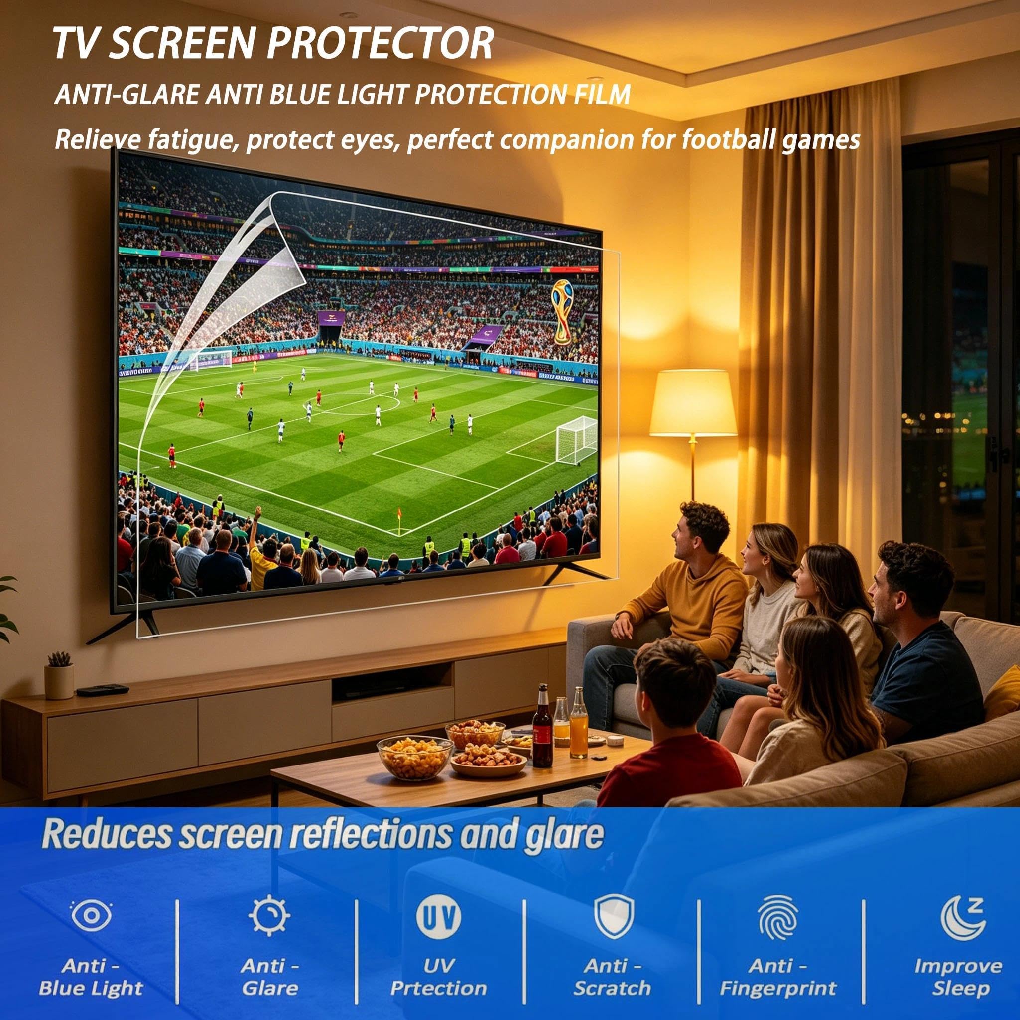 55 Zoll Entspiegelungsfolie Fernseher für LED-/LCD-Smart-TVs(1211x682) | Bildschirm blendreduzierende Displayschutzfolie Blendschutz Blaulichtfilter Folie Mattfolie Kratzschutz HD Fernseher
