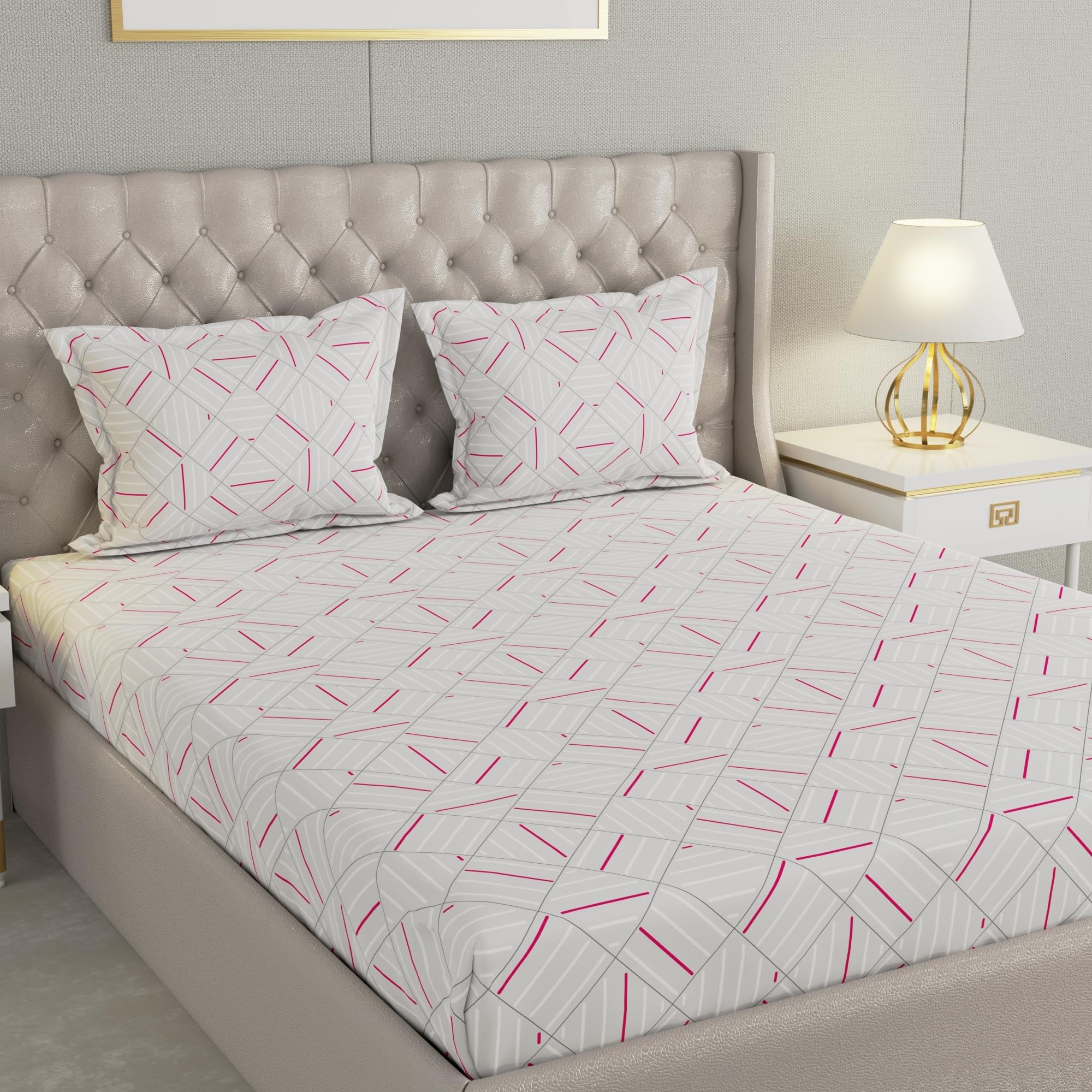 Raymond Home 200TC Affair Cotton Rich Super Soft Geometric Double Bedsheet (2.29 Mx2.54 M) with 2 Pillow Covers(46 CM x 69 CM) - Grey-image-38