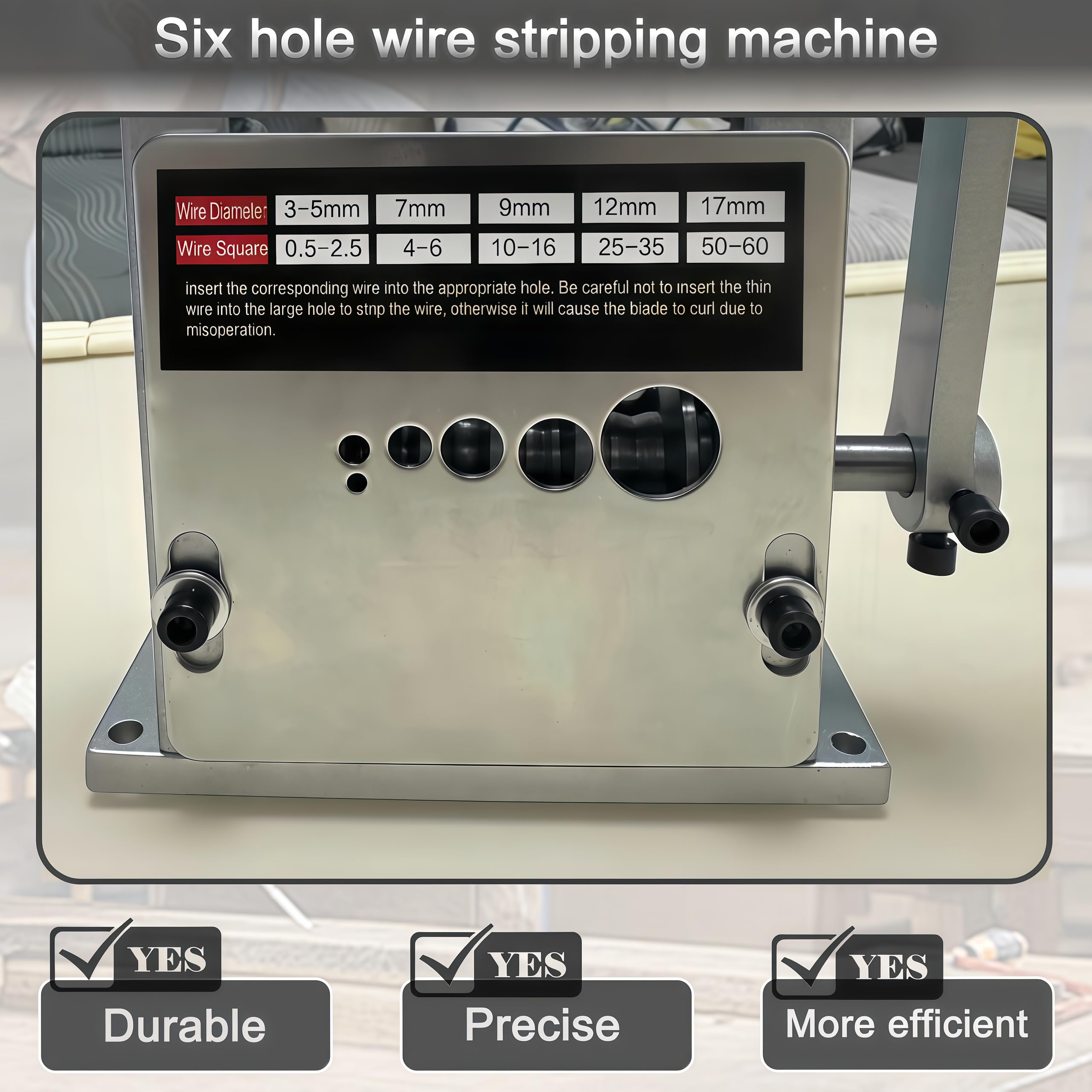 Máquina peladora de cables manual, herramienta peladora de alambre de manivela con 6 canales y 5 cuchillas, herramienta peladora de cables para alambre de chatarra de 0.08 a 0.67 pulgadas, máquina