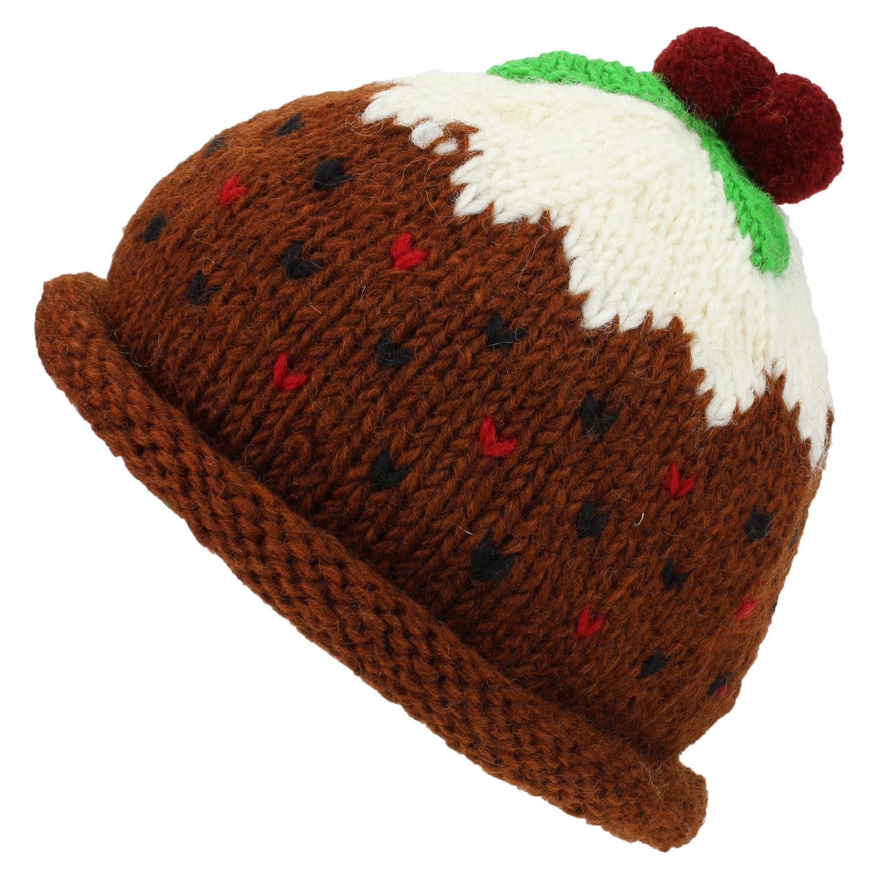 Loud Hats Wool Knit Xmas Pud Hat Fleece Lined Christmas Pudding Beanie Rolled Brim