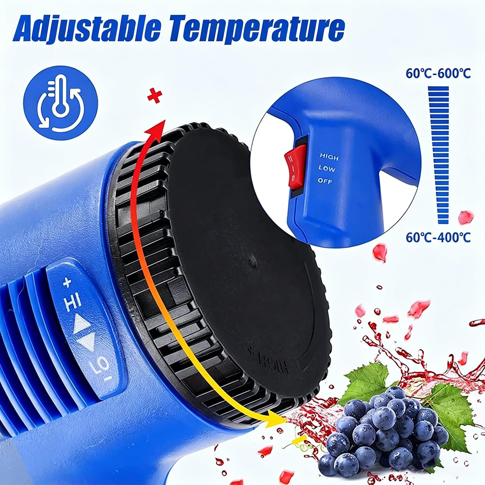 Urządzenie Do Obkurczania Kapsli Pvc, Zgrzewarka Do Butelek Wina 5 Cm Z Wyświetlaczem Lcd Temperatury I Regulacją W Zakresie 60–600 ℃, Ręczna Opalarka Do Kapsli Na Butelki Wina Do Folii Pvc, Pp I Pof