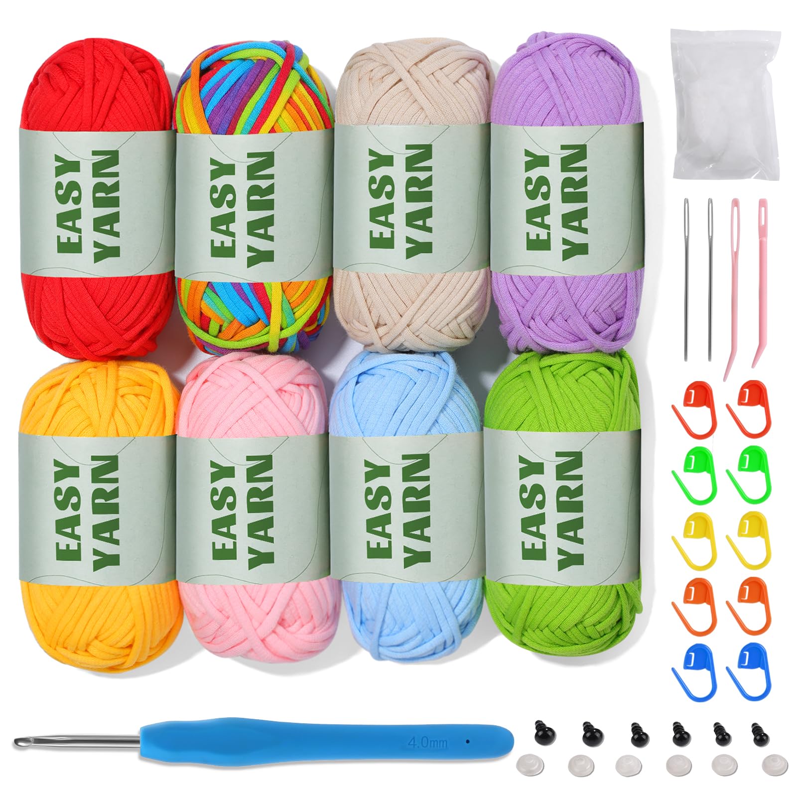 8 X 50g Häkelwolle Baumwolle Dicke Wolle zum Häkeln, Easy Crochet Yarn Cotton Häkelgarn Chenille Schlauchgarn zum Häkeln Dicke Plüschwolle gut Sichtbare Maschen, Wolle zum Anfänger Garn Baumwoll-Nylon