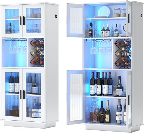 LVSOMT Gabinetes LED para bar de vino con estante extraíble para vino, gabinetes de bar para licor con sensor de movimiento ligero, gabinete de