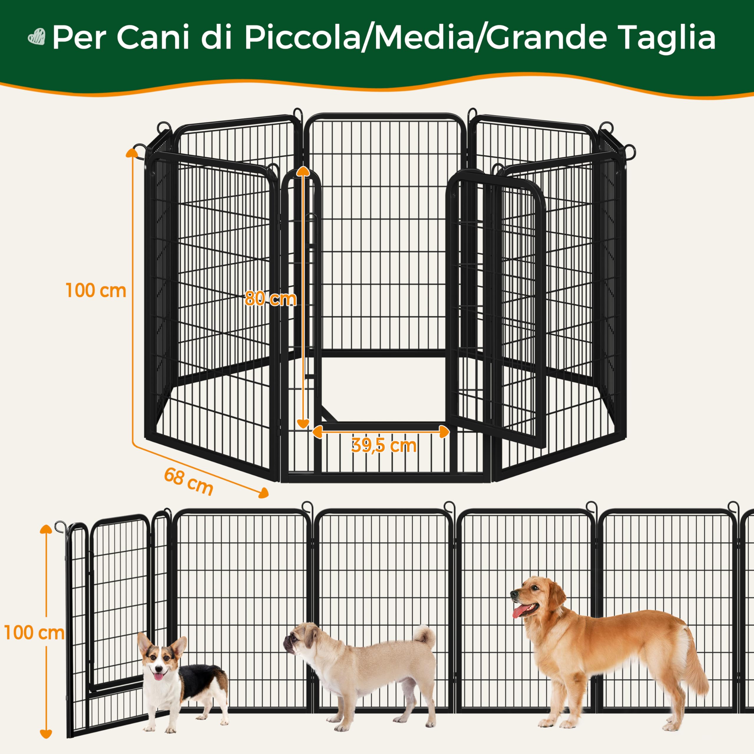 Yaheetech Recinto per Cani Grande 8 Pannelli 68 x 100 cm Conigli Animali Cuccioli per Casa da Interno Esterno Giardino in Ferro Recinzione Rete Metallica Pieghevole e Portatile Nero