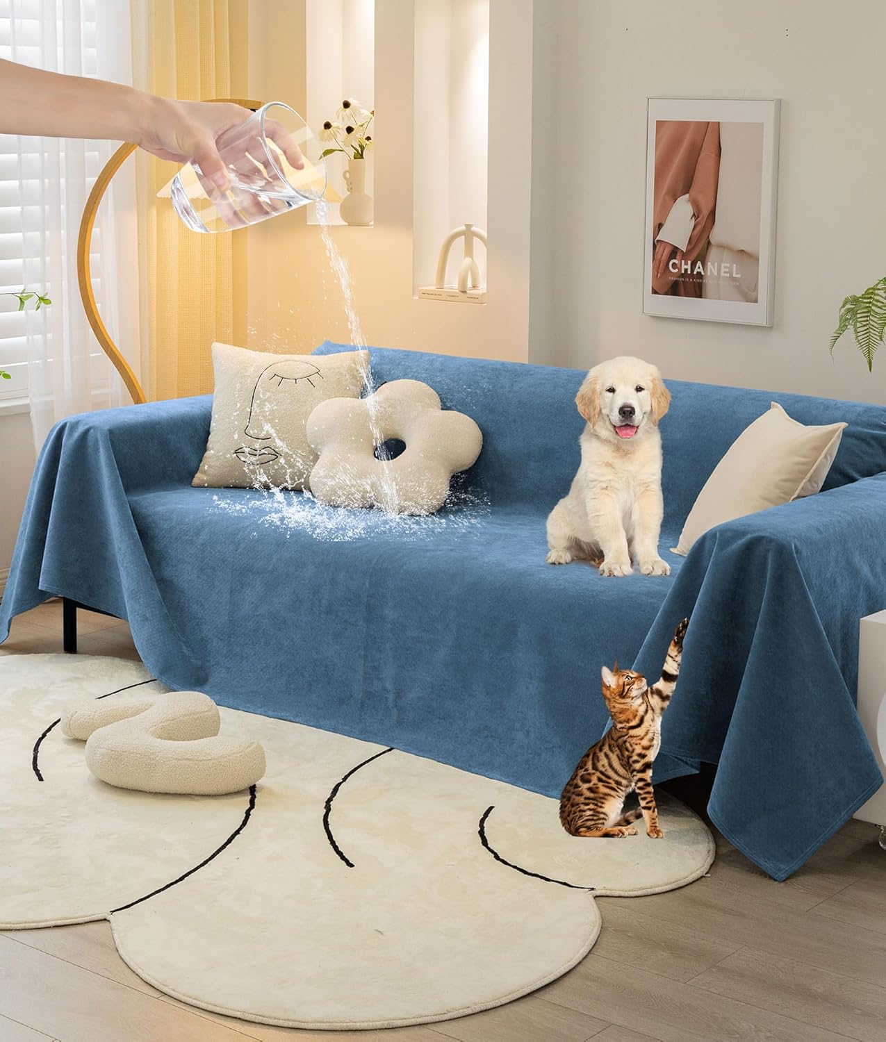Beacon Pet Sofa Cover for 3 Seat Dog Couch Cover - Waterproof Love Seat Couch Covers L Shape Sofa Slipcover (Navy, 71" X118")
