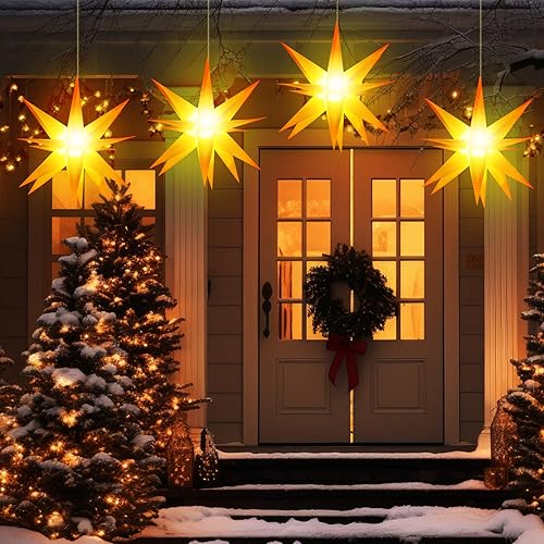 Miniatura 7 de Baquler Luz grande de estrella morava RGB con control remoto para árbol de Navidad, estrella de Moravia, para colgar al aire libre e interior, luz