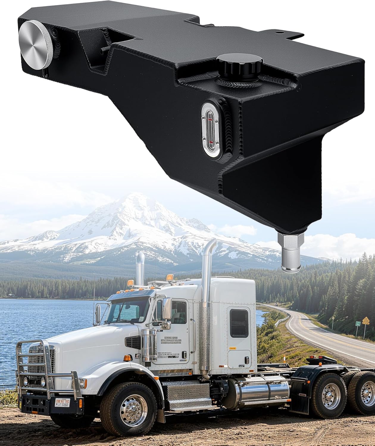 603-5403 Engine Coolant Reservoir Tank with Sensor & Cap Compatible with Kenworth Peterbilt Trucks W900 T800 T660 T600 389 388 384 382 377 365 348 Replace 6035403 N5346001 T1673008, Aluminium Alloy