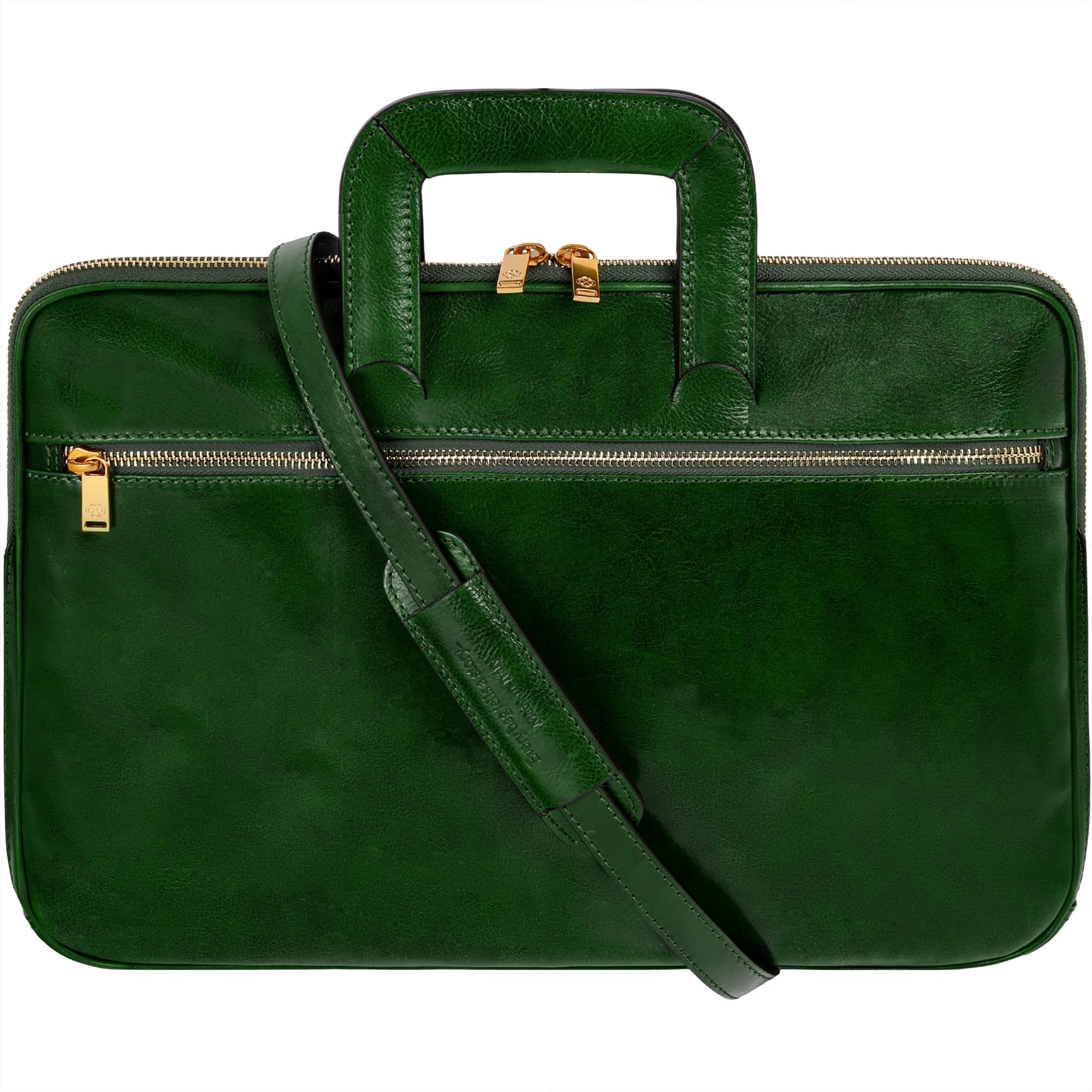 Time Resistance Slim Leather Briefcase - Italian Handmade Leather Computer Bag - Briefcase for Men and Women - Laptop Bag, Green
