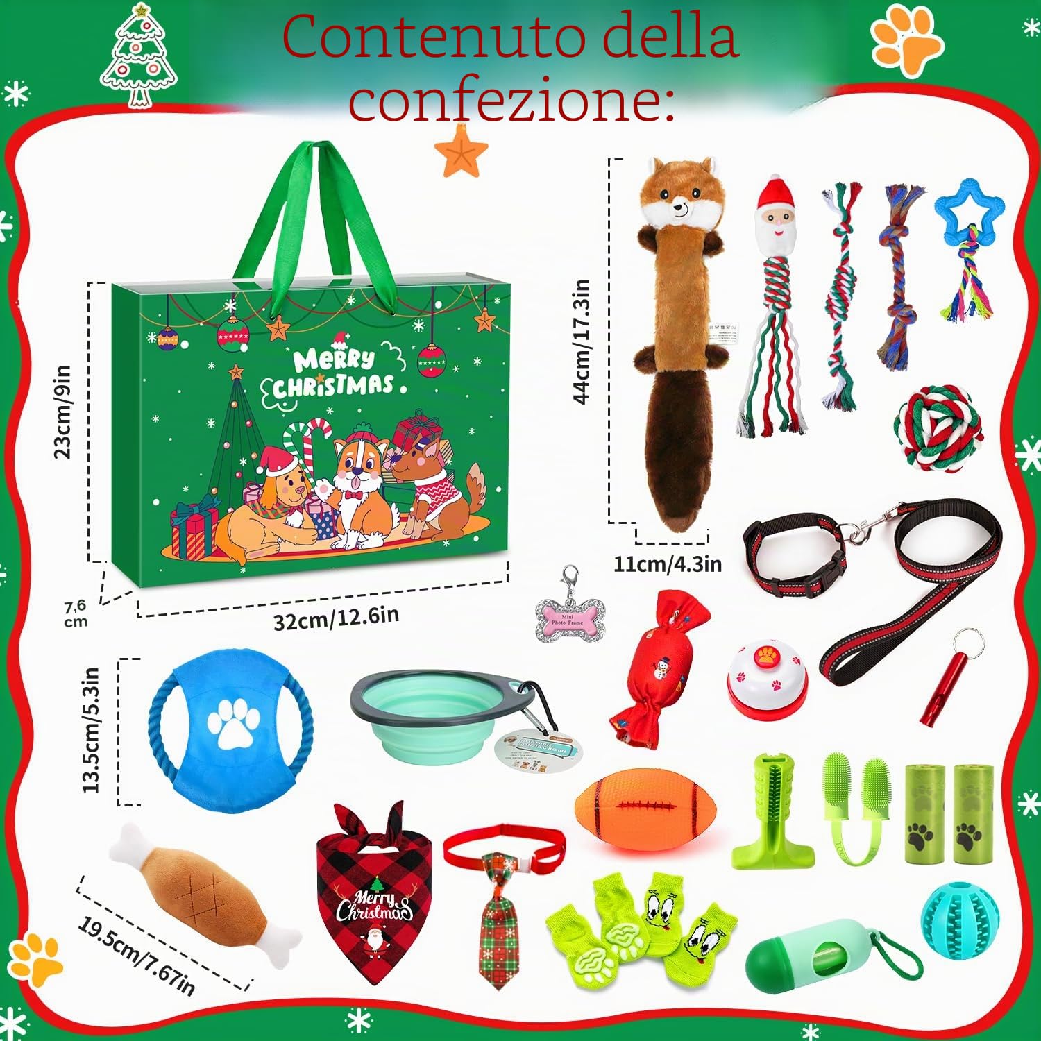 iZoeL Calendario Avvento Cani Calendario Avvento per Cani Regalo Natale 2025 Giochi per Cani, Giocattoli Interazione per Cani Indoor Outdoor - Frisbee Guinzaglio Corda Palla