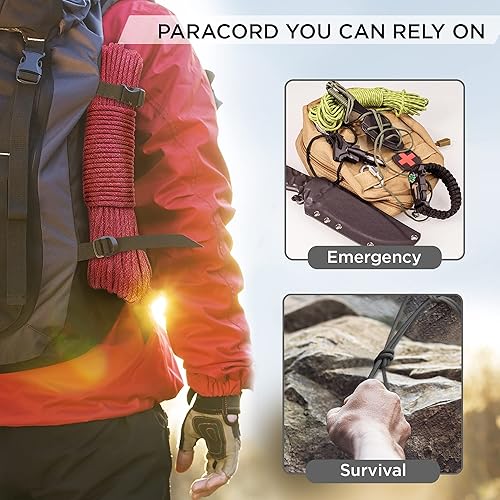 Miniatura 7 de TECEUM Cuerda de paracaídas de 750 libras – 1000 pies / 200 pies / 120 pies / 100 pies / 50 pies – Cuerda de paracaídas para campamento, Albaricoque