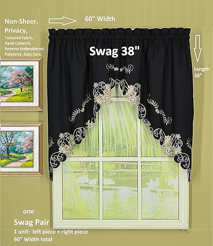 Vista 107 de Today's Curtain Verona - Persiana bordada inversa, 63 pulgadas, color crudo/antiguo