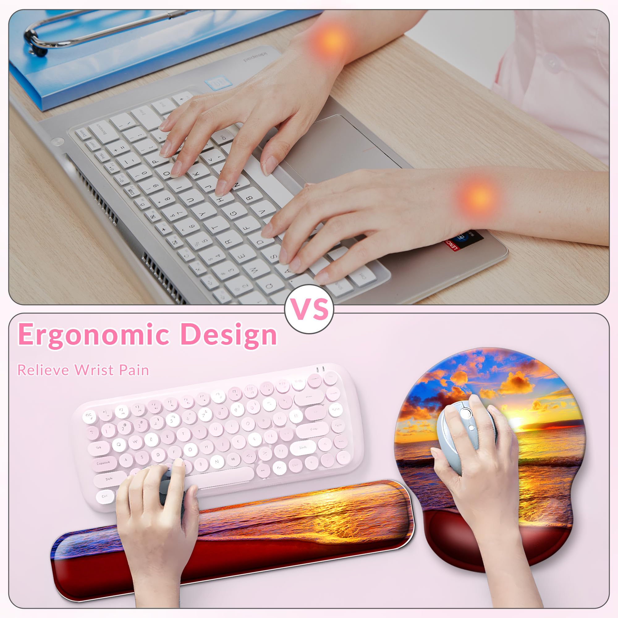 Juego de reposamuñecas para teclado y alfombrilla de mouse de escritorio (4 en 1), alfombrilla de escritorio grande para juegos XXL extendida, alfombrilla de mouse con reposamuñecas ergonómico para el