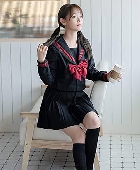 Amazon.co.jp: 【まるこの猫柳】赤三本 黒 セーラー服 長袖