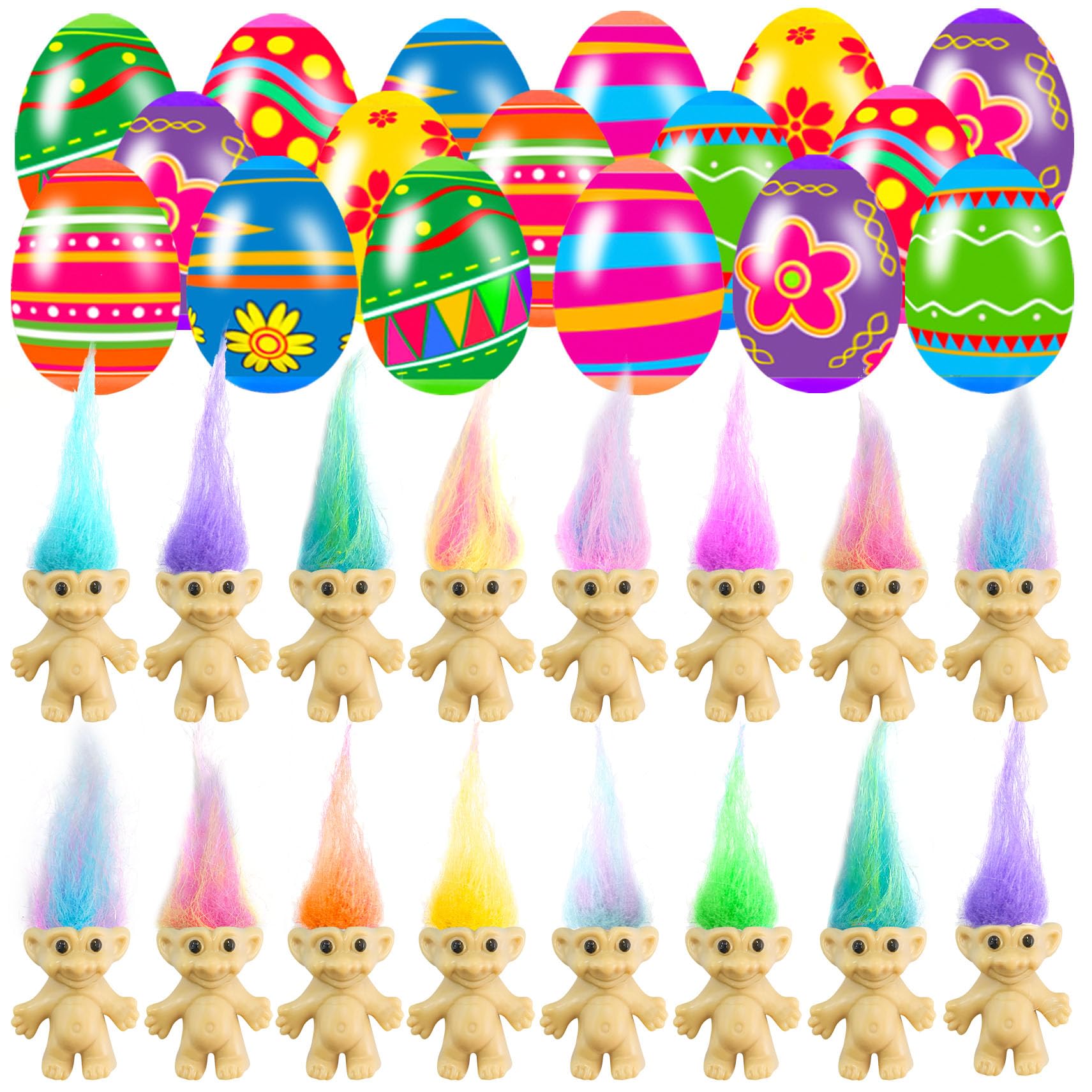 Holydeck 24 PCS Prefilled Easter Eggs with Mini Toys Inside Vintage Lucky Dolls Action Figures for Kids Boys Girls Easter Basket Stuffers Party Favors Easter Egg Hunt