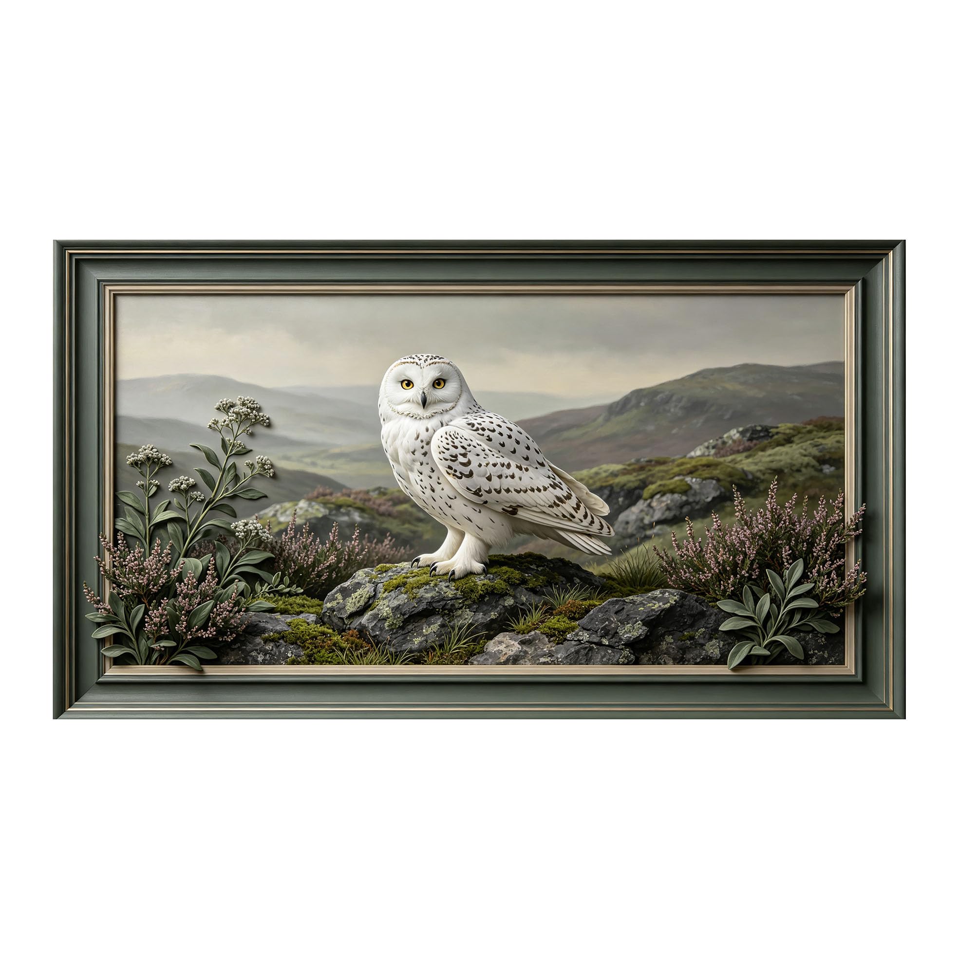 Murasolite 3D 3D Framed Wall Art 50cm×90cm Snowy Owl Mountain Landscape Realistic Oil Painting SelfAdhesive Fabric Mural Wall Decor, Peel and Stick No Damage to Wall for Bedroom Living Room