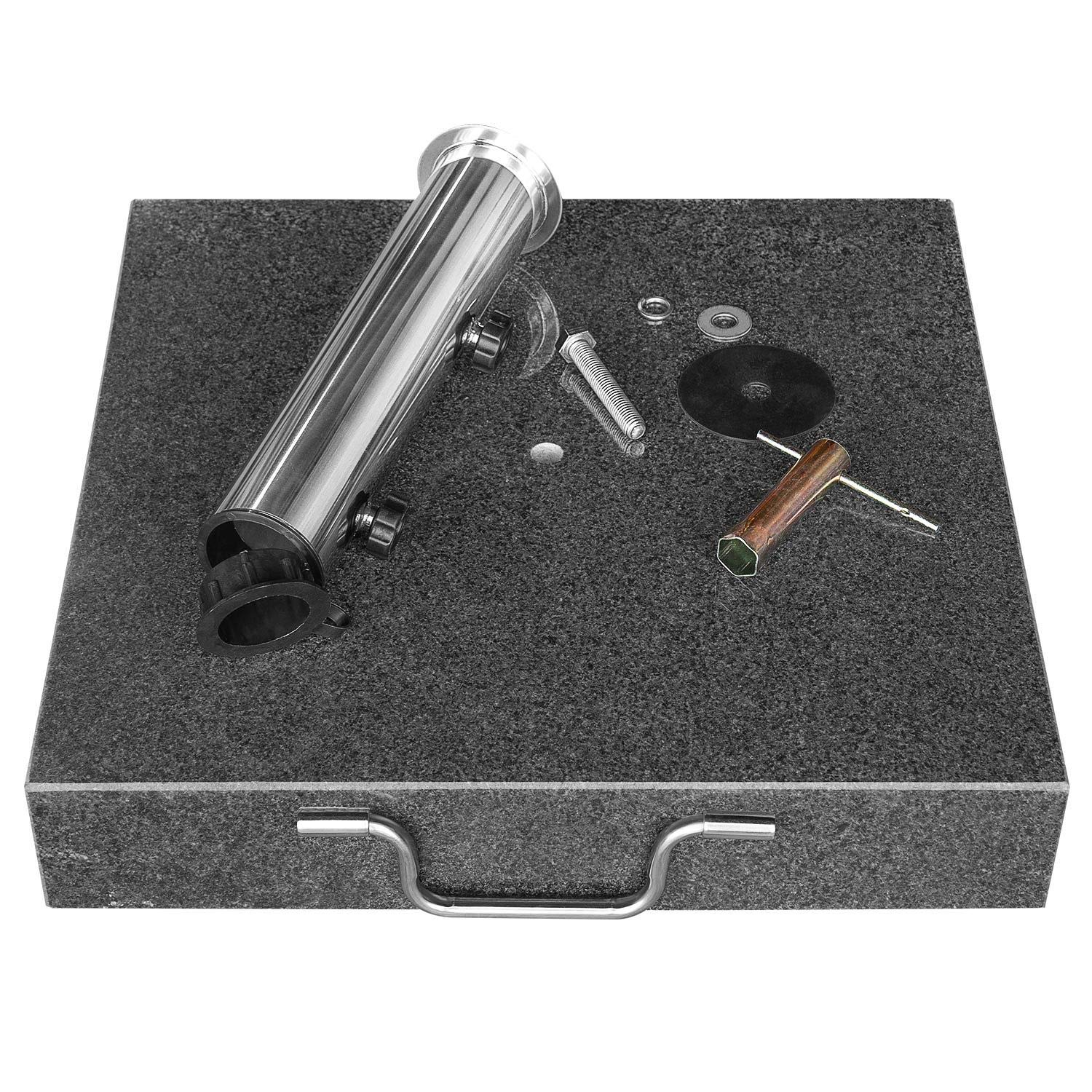 anndora Granit Sonnenschirmständer 40kg rollbar 45x45cm Adapter 48, 38mm - dunkelgrau poliert