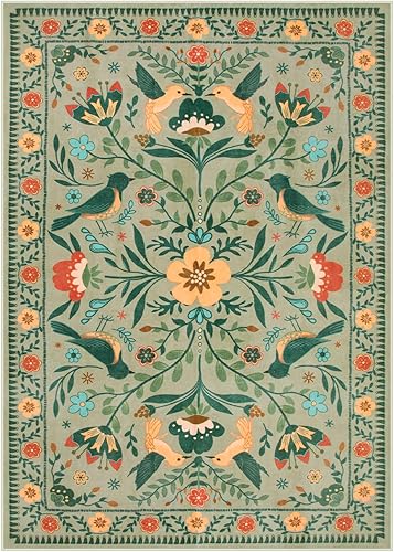 Miniatura 25 de Moynesa Alfombra para sala de estar, de 5 x 7 pies, lavable, moderna, color verde cabaña, para dormitorio, comedor, alfombra estética de granja con