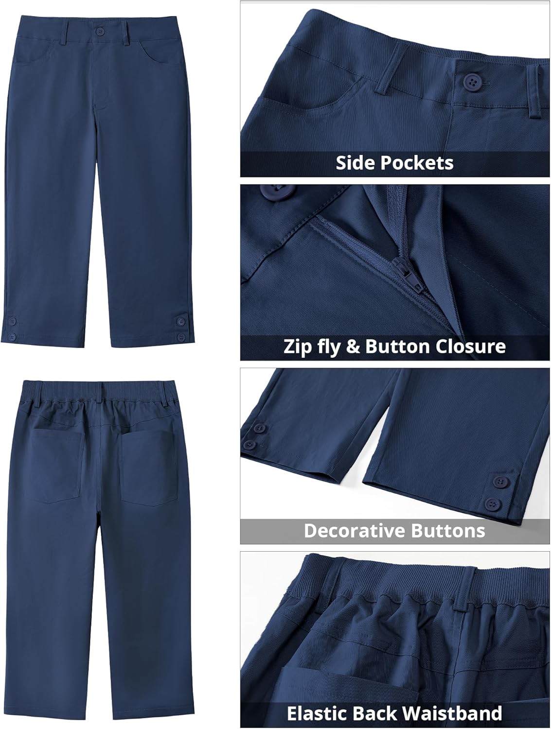 GRAPENT Capri Pants for Women High Waisted Relaxed Fit Elastic Knit Waist Casual Capris Cotton Trousers Cropped Pants - Image 6