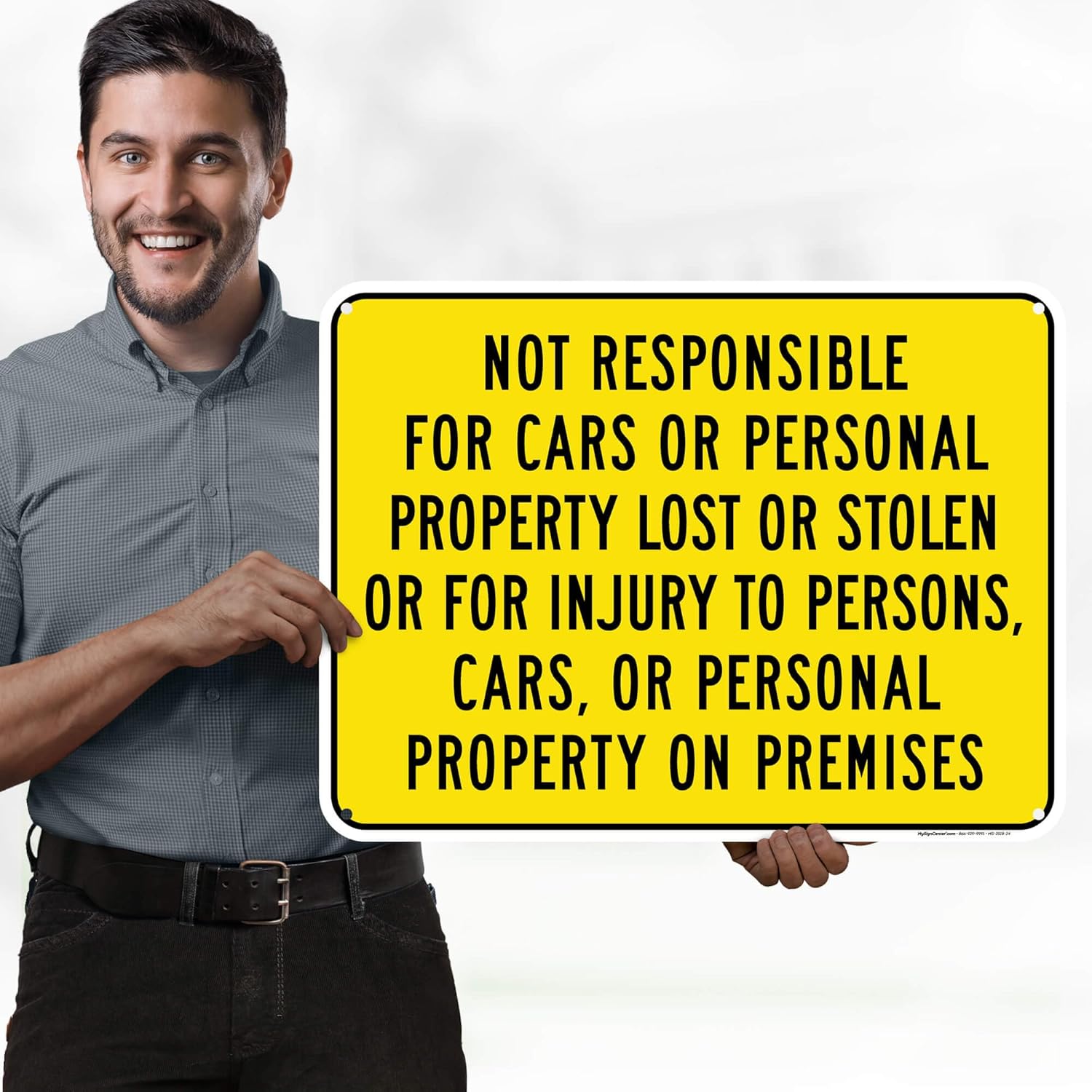 Not Responsible For Cars or Personal Property Lost or Stolen or For Injury To Persons Sign, 18x24 Inches, 55 mil thick HDPE (high density polyethylene), Made in USA by My Sign Center