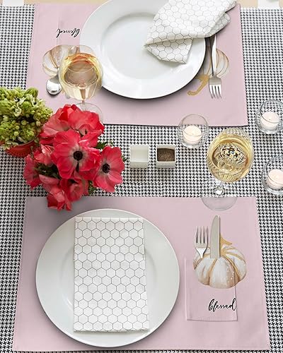 Miniatura 3 de Thanksgiving Blush Pink Table Placemats for Dining Table Set of 4,Cotton Linen Cloth Kitchen Place Mats with Pocket,SquareRectangleRoundOblong