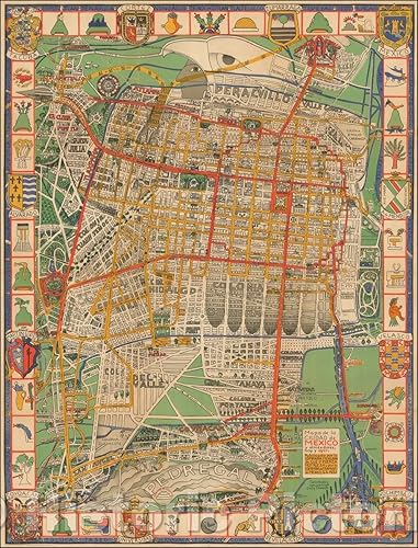 Mapa histórico - Mapa de la Ciudad de México y alrededores, hoy y AyerMap Área de la Ciudad de México hoy y ayer. 1932, 1932, Emily Edwards - Arte