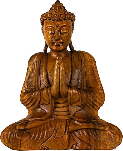 Miniatura 1 de G6 Collection Estatua de Buda de madera serena sentada hecha a mano, escultura meditadora, decoración decorativa para el hogar, decoración del