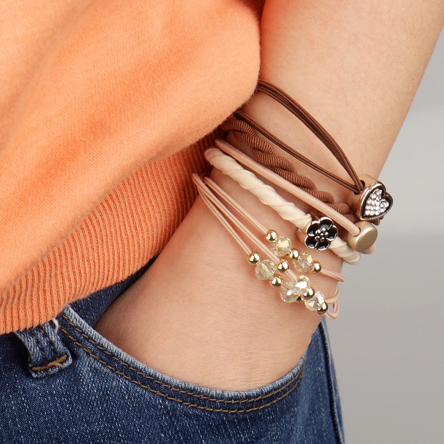 YONOY 25 Stück Boho-Haargummis für Frauen, 5 Stile, niedliche Haargummi-Armbänder für dünnes und dickes Haar/Pferdeschwanz, keine Beschädigung der Gummibänder