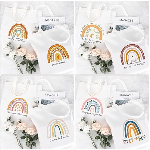 Miniatura 5 de Woanger 10 bolsas de lona con texto en inglés "Thank you", regalos de agradecimiento para la semana de limpieza, inspirador arcoíris para mujer