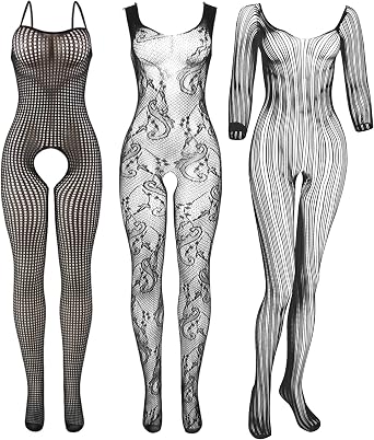 Tisancy 3 Pcs Womens Fishnet Lingerie Plus Size Mesh Bodysuit Lingerie for Women