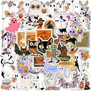 300PCS Vintage Halloween Stickers Pack,Vinyl Waterproof Decals for Water Bottle Laptop Computer Phone,Halloweens Iridescent Ghost Stickers Decorations