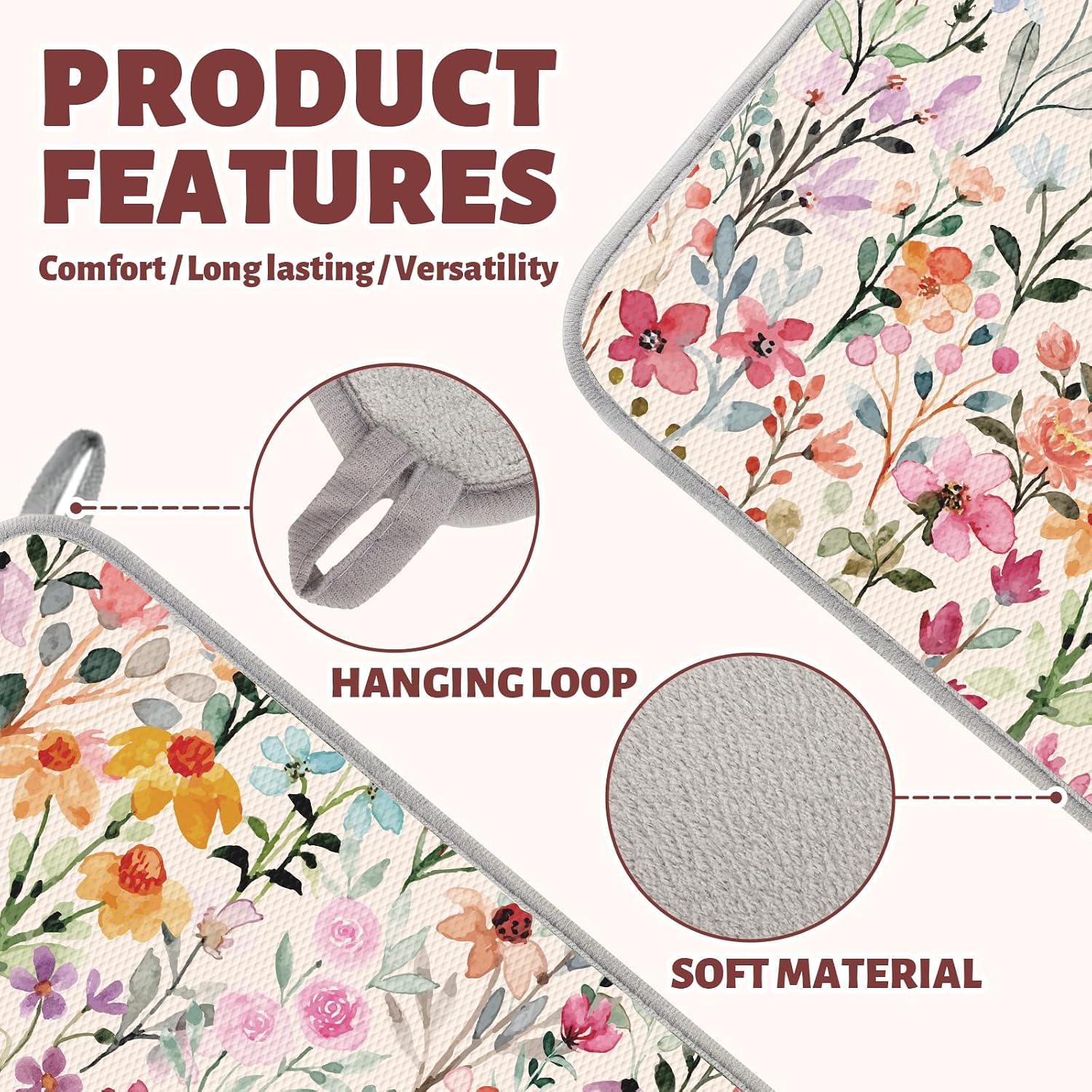 AnyDesign Flower Dish Drying Mat Watercolor Wildflower Floral Absorbent Dish Drainer Protector Pad for Spring Kitchen Countertop Tableware Decor, 18 x 24 Inch