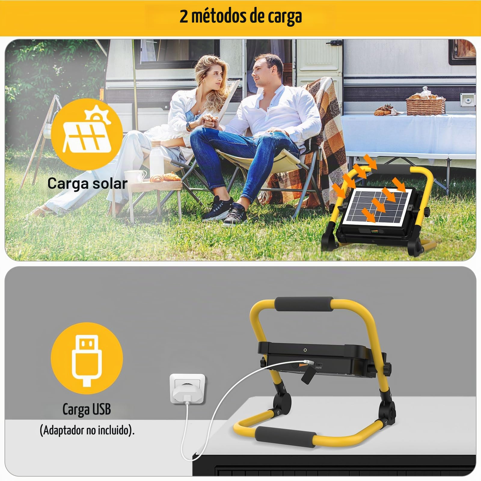 MASMEJOR Foco LED Recargable Solar, 16000LM, 15000mAh, Mando a Distancia | 160W, 552 LEDs, Soporte Metálico, 4 Modos de Luz, Salida USB, Portátil para Camping, Construcción, Garaje, Pesca, Emergencia