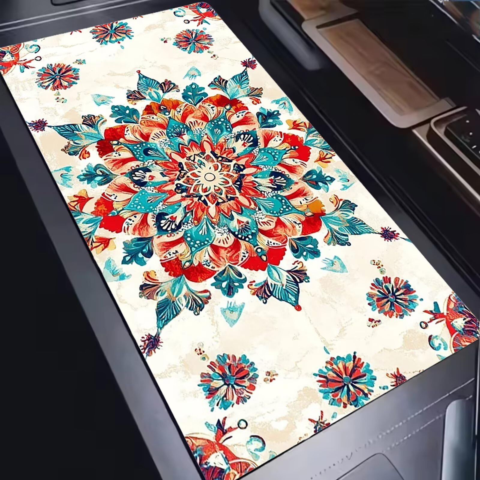 Tapis de Souris XXL 1500x800mm Desk Mat, Large Tapis de Bureau Multifonctionnel et Etendu, Protection Bureau avec Base Anti-Dérapage, pour Tous Types de Souris Maison Gaming - Fleurs Rouges C0P-626