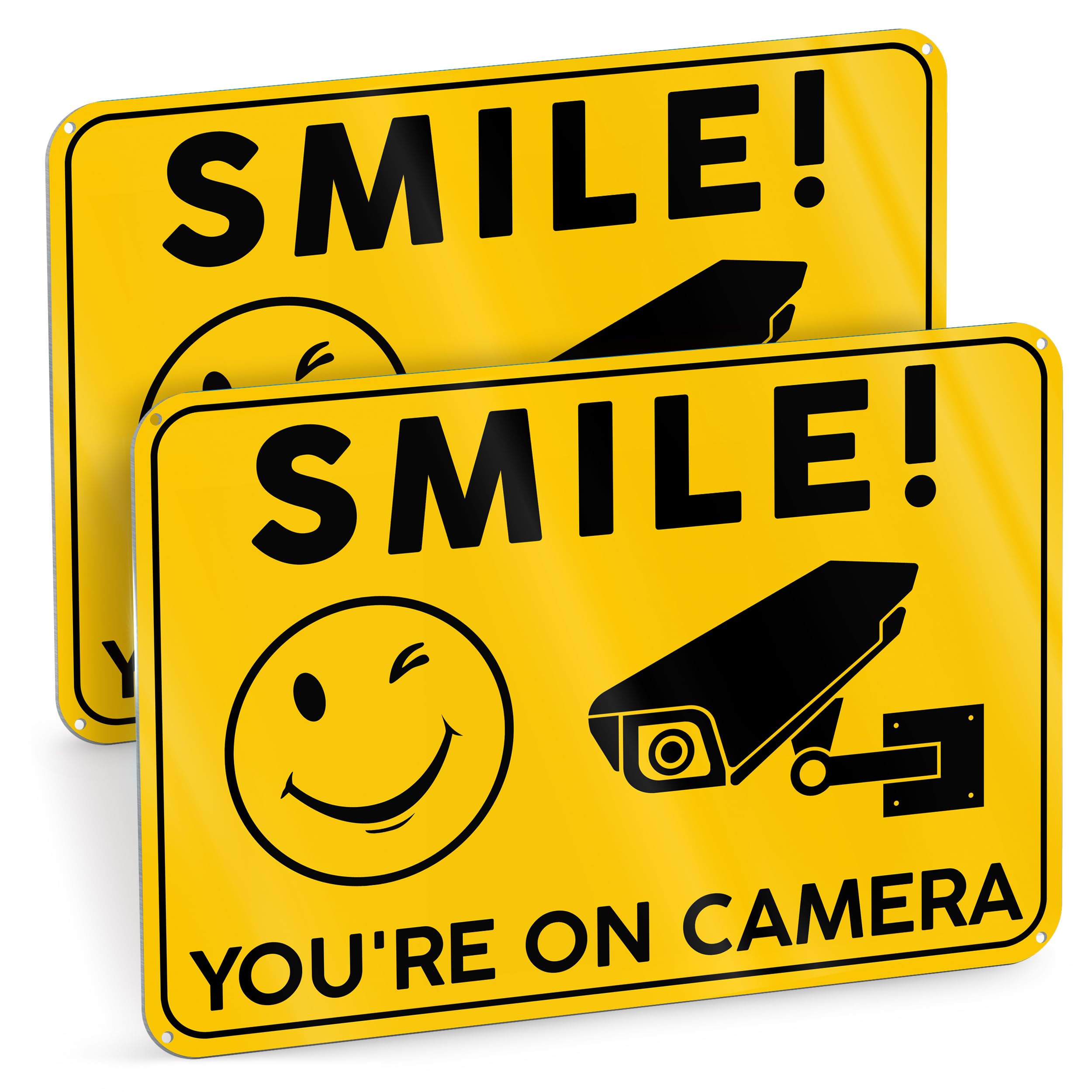 2 PC Smile Your On Camera Signs - 10x7 Aluminum Video Surveillance Signs Outdoor