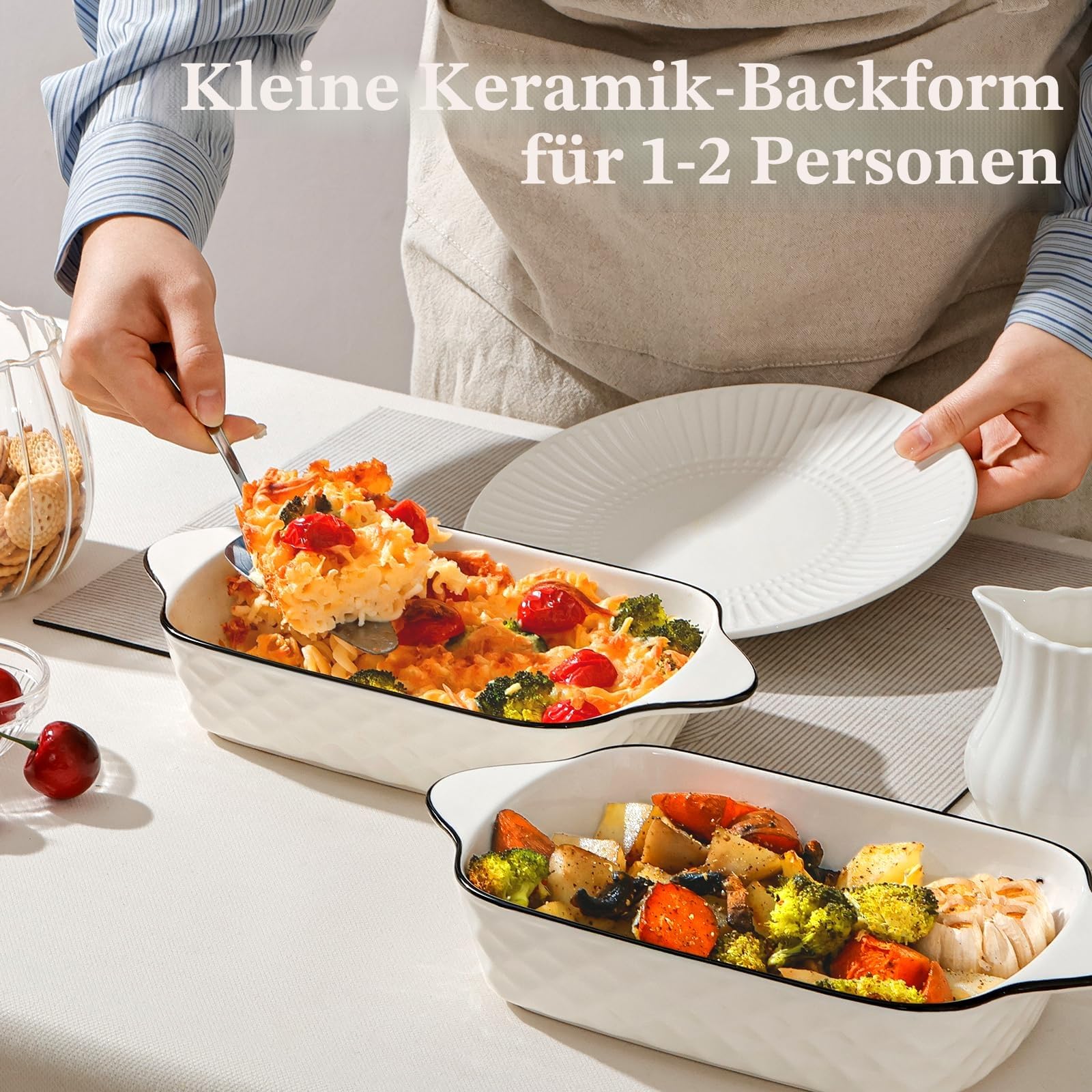 NUTRIUPS 26.5cm Kleine Auflaufformen 4er Set, 1L Rechteckige Lasagneformen, Kleine Keramik Backform, Rechteckige Backformen mit Griffen, Ofenfest & Mikrowellenfest