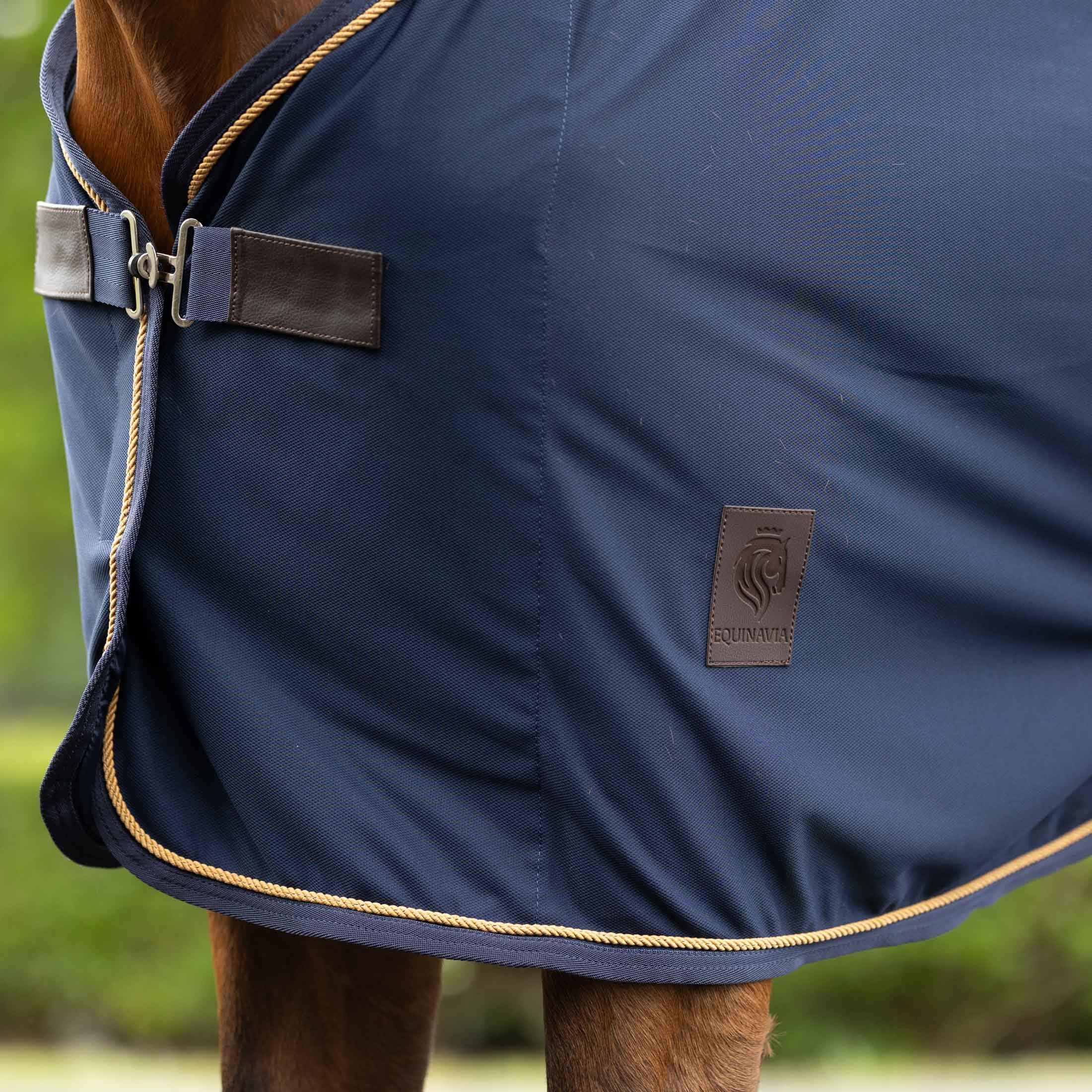 Equinavia Torr - Manta de forro polar de secado rápido para caballos con alivio Wither - Azul marino - 74 pulgadas