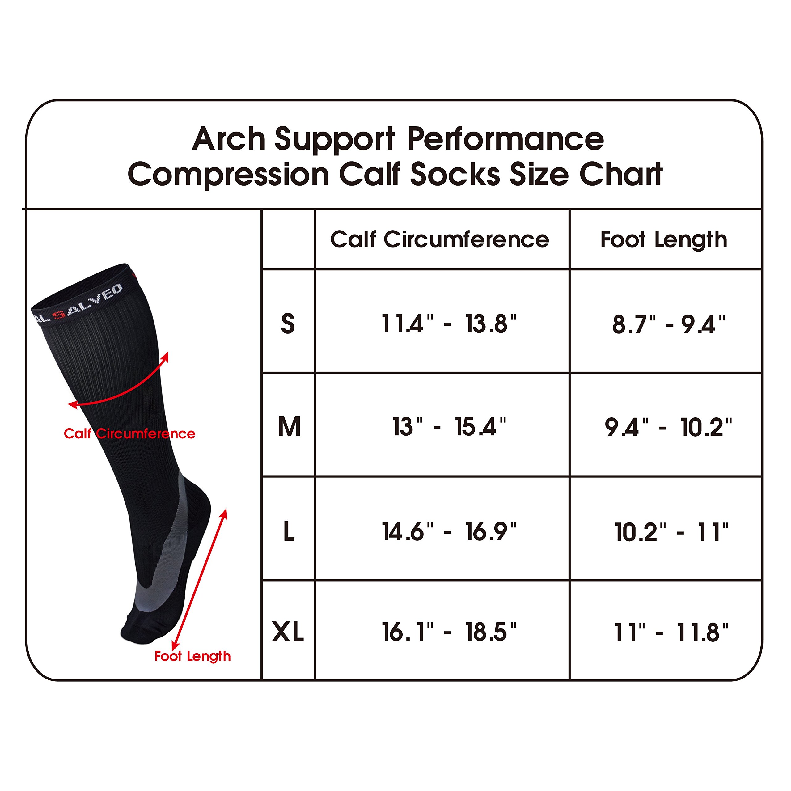 Vital Salveo- Athletic Germanium 20-30mmHg Arch Support Compression Socks for Running Traveling, Calf Soreness (One Pair)-Large - Image 3
