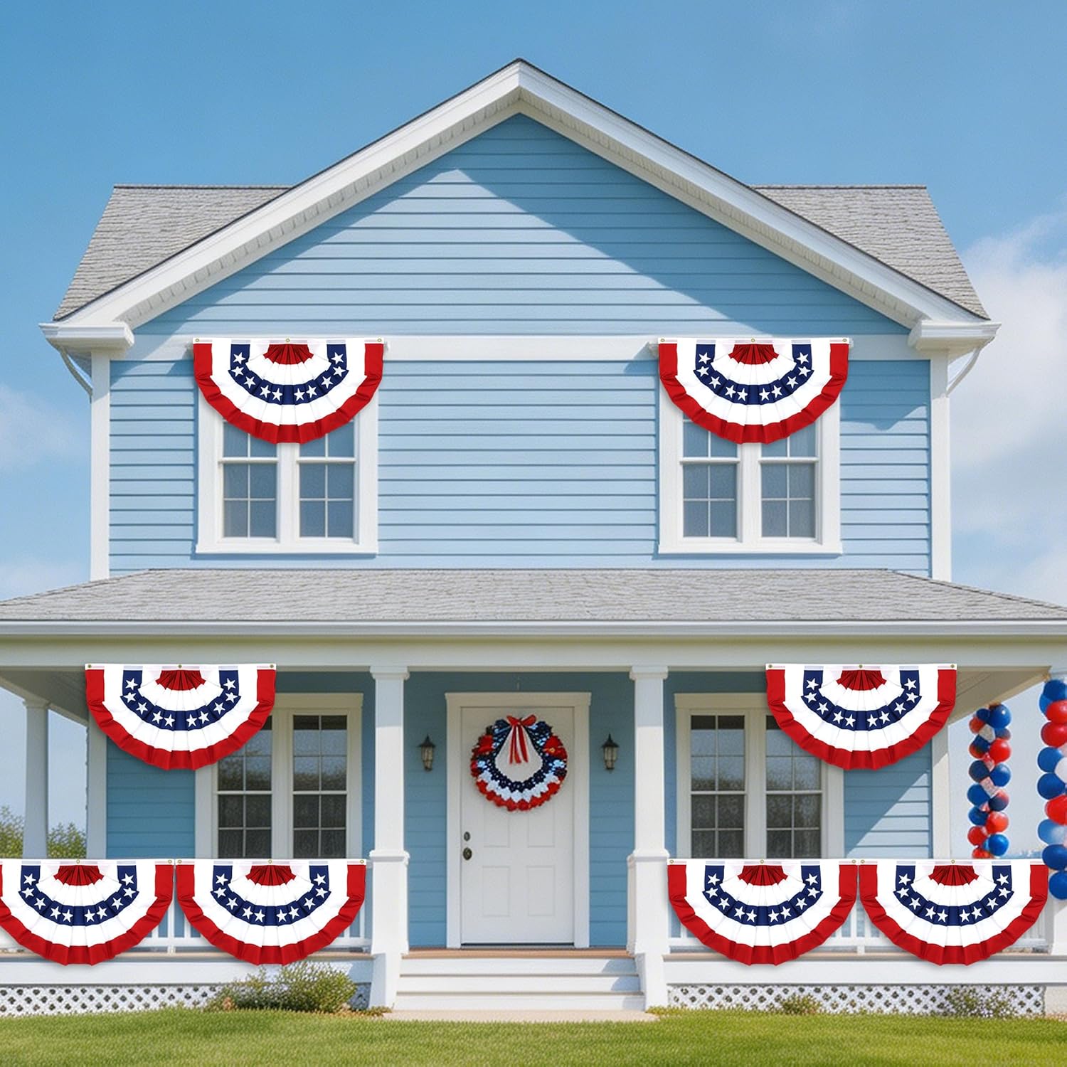 2x4 FT 4th of July Decorations American Flag Bunting 4 PCS Patriotic Bunting for Porch, Fourth of July Decor Red White and Blue Decorations (4 Pack-2x4 FT)