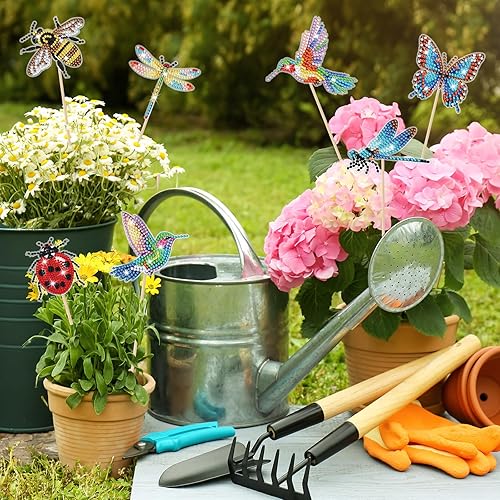 Miniatura 3 de Kit de pintura de diamante de 10 piezas para adultos para decoración de jardín con mariposa, colibrí, abeja, mariquita, libélula, pinturas