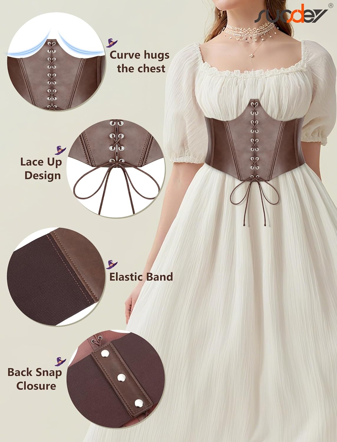 SUOSDEY Lace up Corset Belts for Women Wide Elastic Renaissance Underbust Corset Waist Belt for Halloween Pirate Costume - Image 2