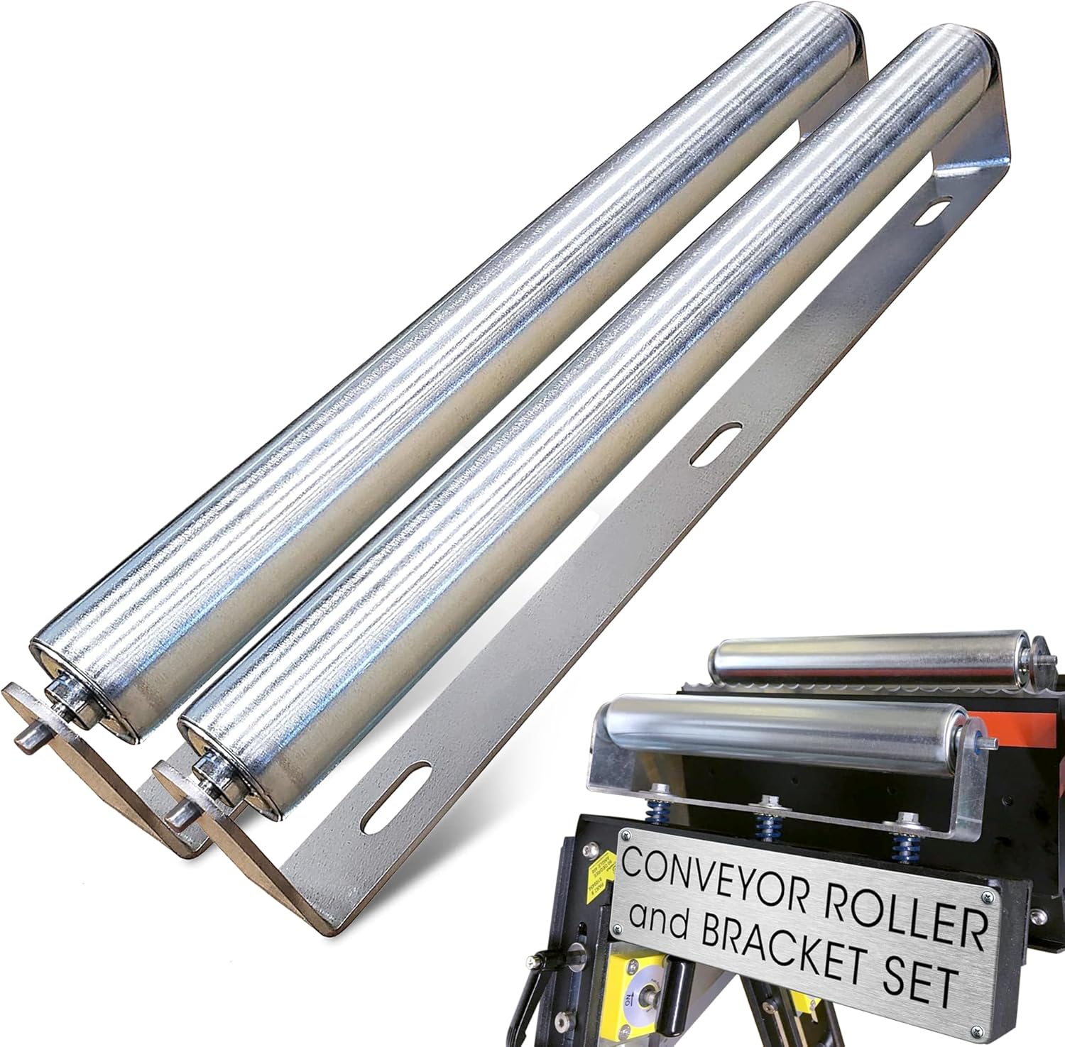 Pack of 2 | 10 Long Roller & Bracket Set |1.5 Diameter | Galvanized Steel | Industrial Use | Easy Install | Reliable & Sturdy for Your Conveyor Needs | Can Be Used As Kayak Roller Loaders