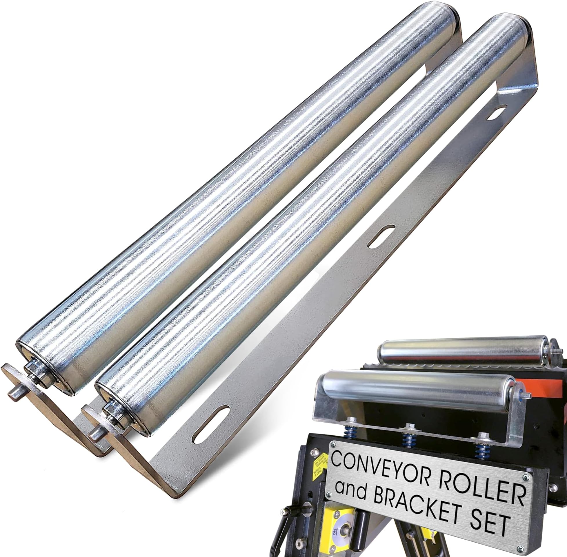 Ultimation Pack of 2 | 16" Long Roller & Bracket Set |1.5" Diameter | Galvanized Steel | Industrial Use | Easy Install | Reliable & Sturdy for Your Conveyor Needs | Can Be Used As Kayak Roller Loaders