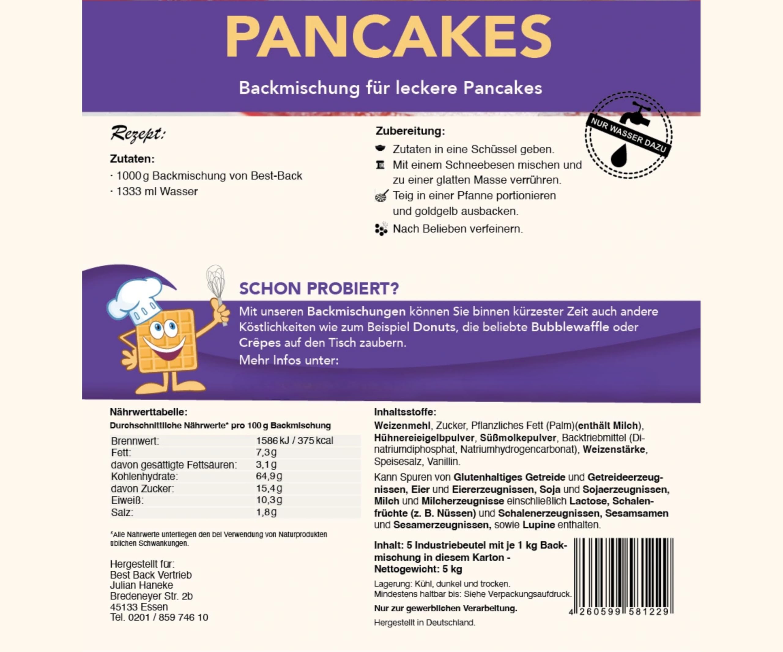 BEST BACK Pancake-Mix Backmischung 5 kg, 5er Pack (1 kg)