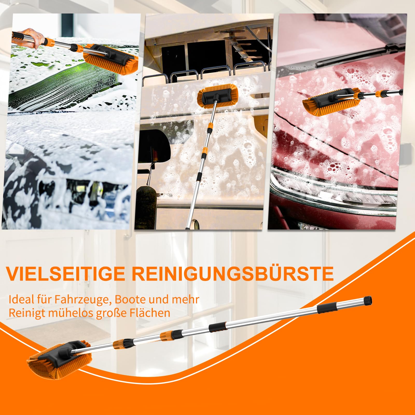 SISUPASSIE 3,6m Teleskop Waschbürste, Autowaschbürste mit Stiel, 30cm Weichen Borsten, Autowaschbürste mit Wasseranschluss für Caravan, Auto, LKW, Bus, Van, Wohnmobil