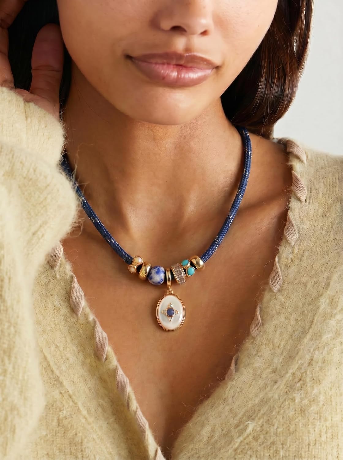 Paracord Rope Choker Statement Necklace for Women with Pendant