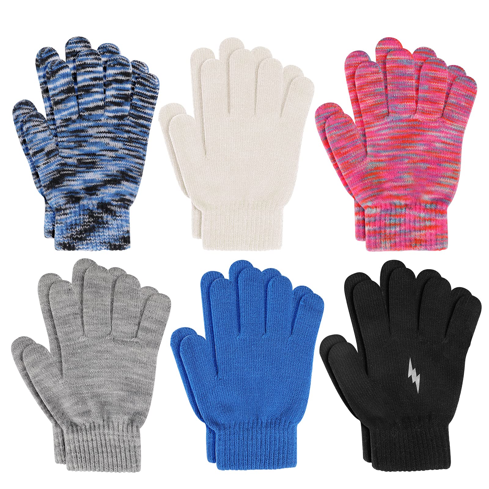 TAGVO Warm Knit Gloves Toddler Boys Girls Thermal Windproof Kids Gloves Elastic Knitted Gloves 3 Pairs Age 3-5 Years, 3 Colours, One Size
